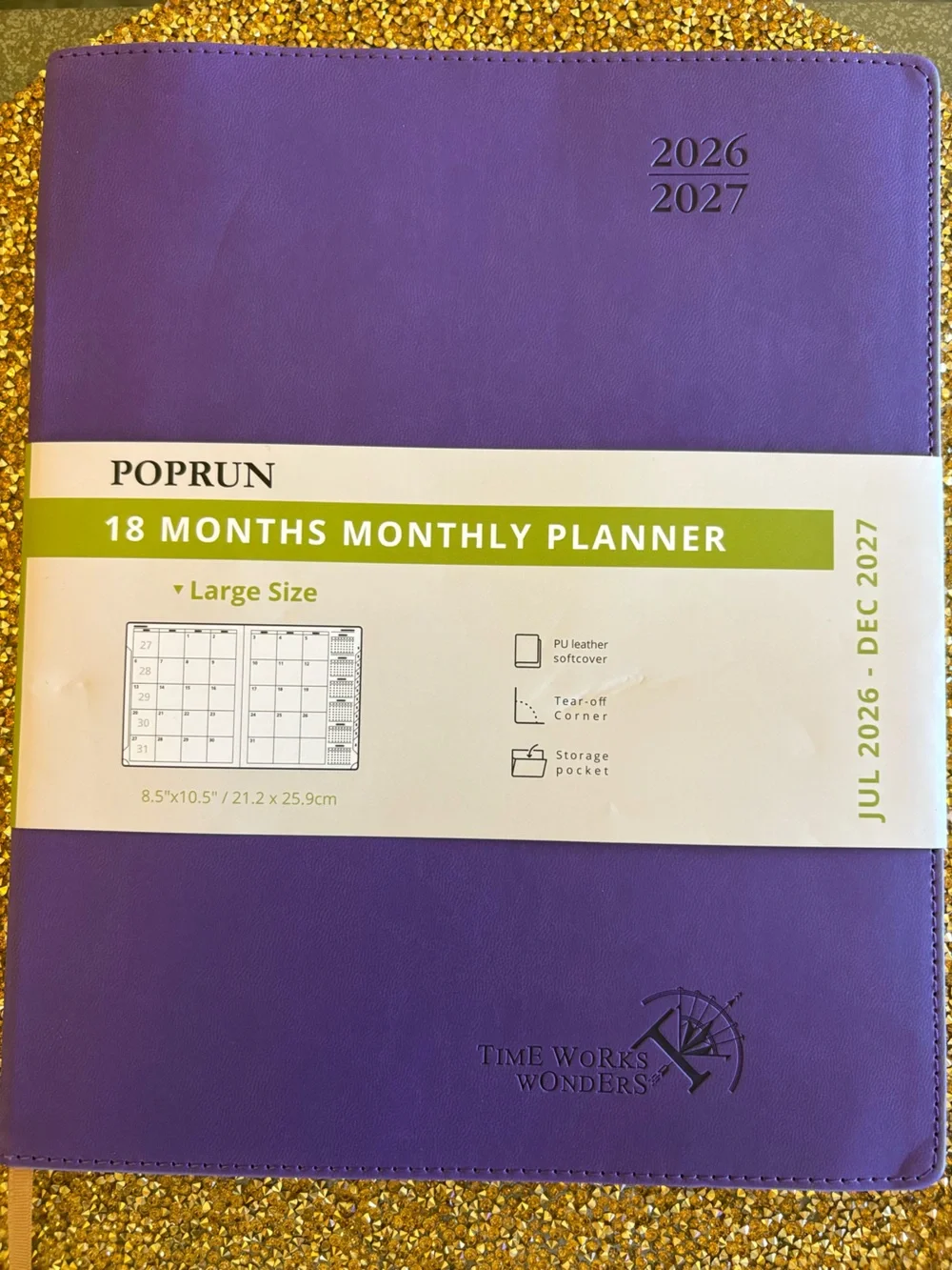 Poprun NWT Purple 18-Month Large Monthly Planner (Jul 2026 - Dec 2027) 8.5”x 10.